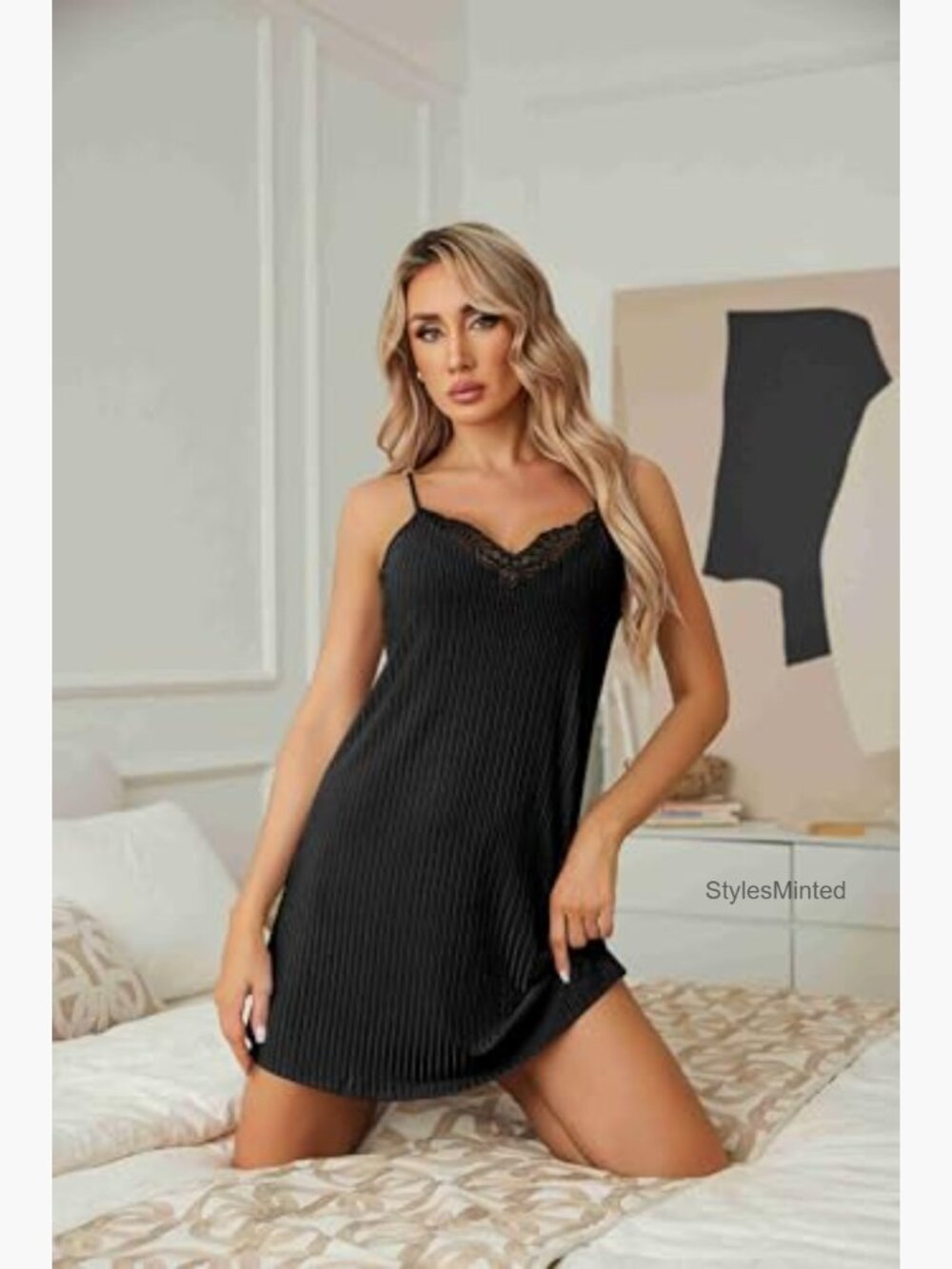 Sexy Lace Spaghetti Strap Cami Sleeveless Nightgown Sleep Dress - Women's - Picture 3 of 7